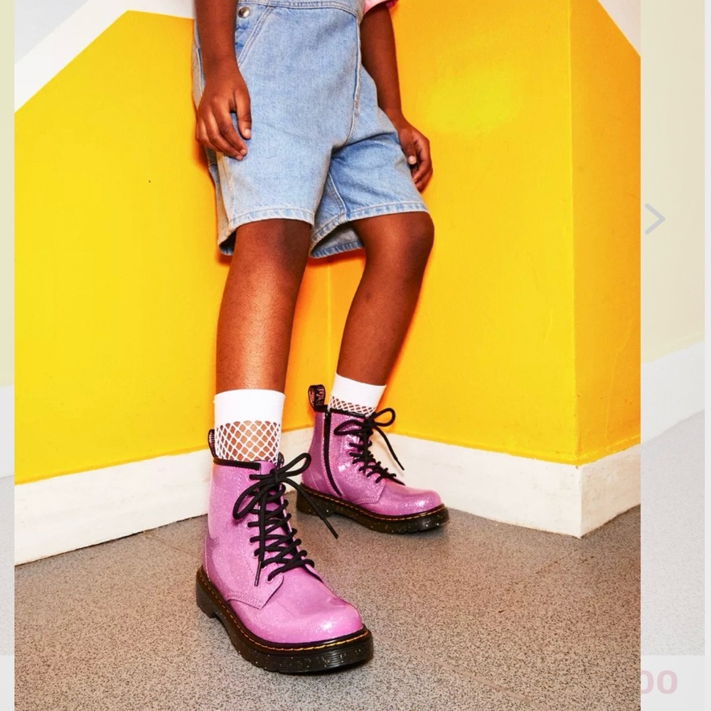 Dr.Martens Iconic 1460 Sparkly Color-Shifting Glitter Junior Boots In Pink Color - Picture 4 of 14